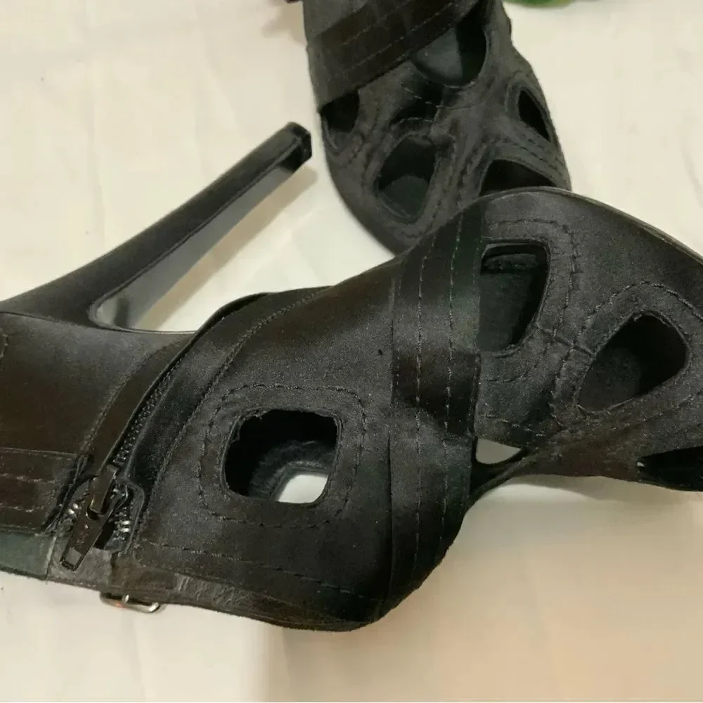 Givenchy Womens Side Zip Stiletto Peep Toe Satin Cut Out Sandals Black Size 40